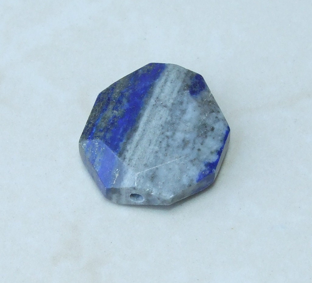 Lapis Pendant Bead - Natural Stone Pendant - Druzy Pendant - Gemstone Pendant Bead - Faceted - Gemstone Connector - 25mm x 28mm - 9914 - EDGBeadsandGems