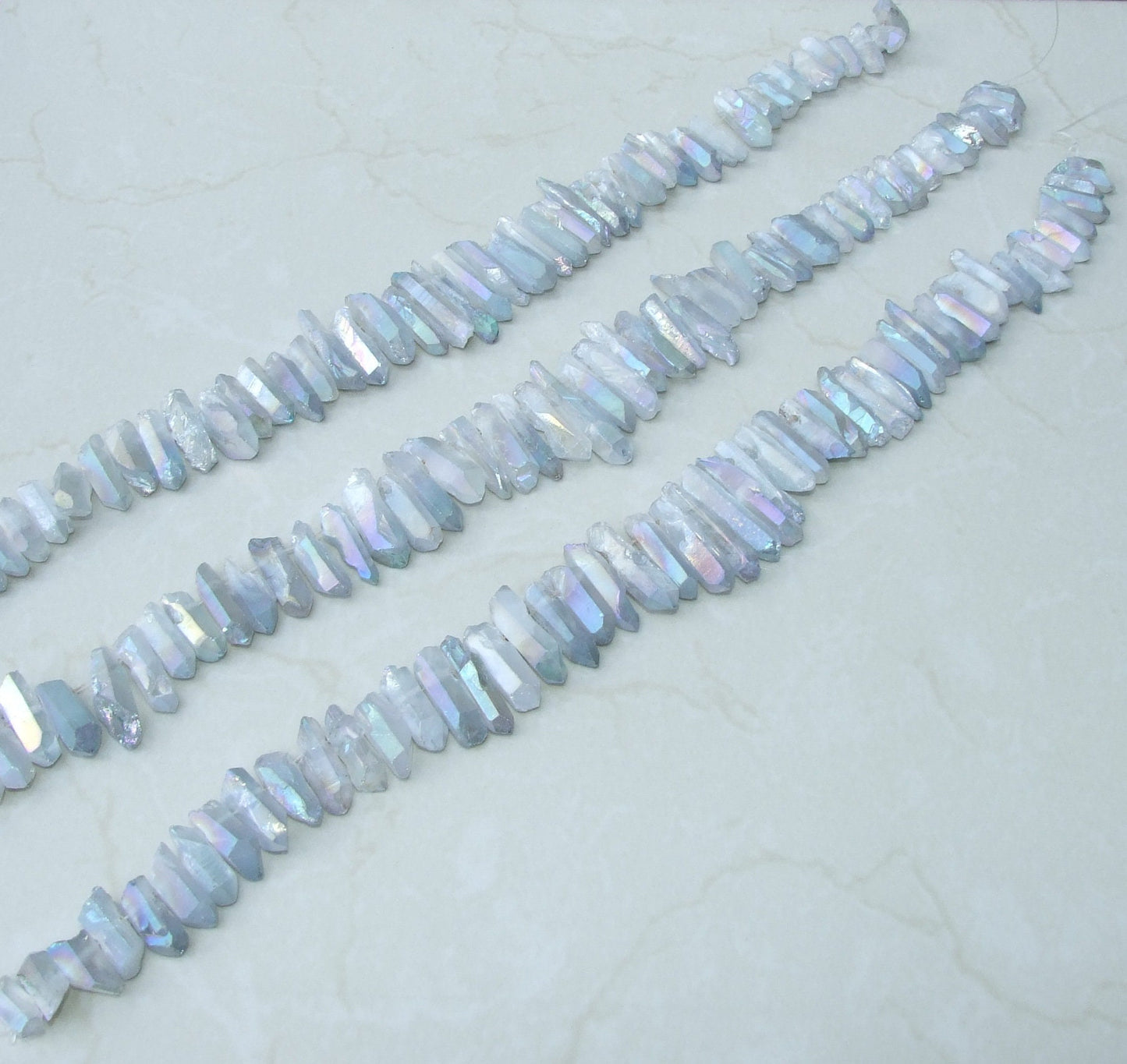 Clear Blue Angel Aura Quartz Points, Quartz Crystal, Crystal Points, Raw Crystal Quartz, Full - Half Strand, Gemstones Beads - 20mm - 38mm - EDGBeadsandGems