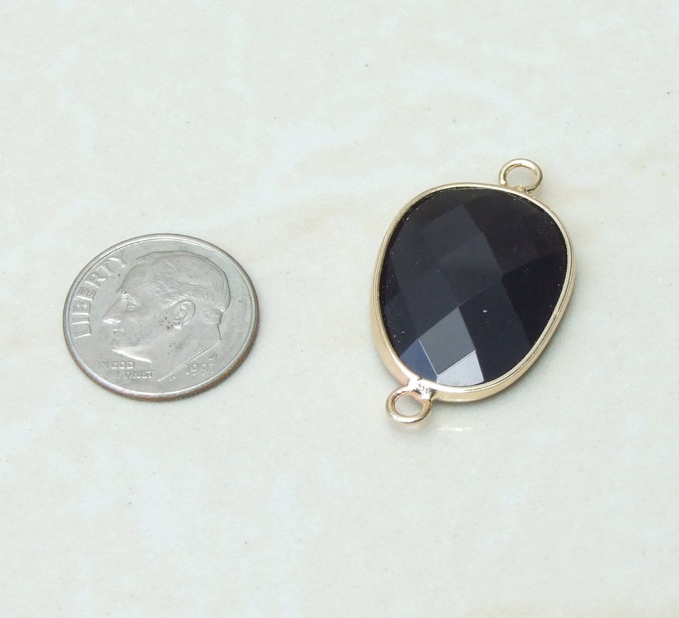 Black Onyx Faceted Connector, Faceted Gemstone Connector, Stone Pendant, Onyx Pendant, Gemstone Pendant, Gold Bezel, 18mm x 24mm 01E - EDGBeadsandGems