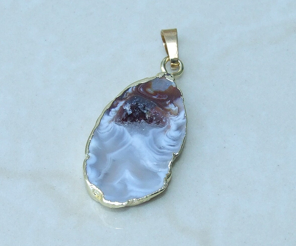 Druzy Pendant, Agate Slice, Geode Pendant, Gemstone Pendant, Druzy Necklace, Druzy Quartz, Large Geode, Druzy Charm, Geode Jewelry, 30/40mm - EDGBeadsandGems
