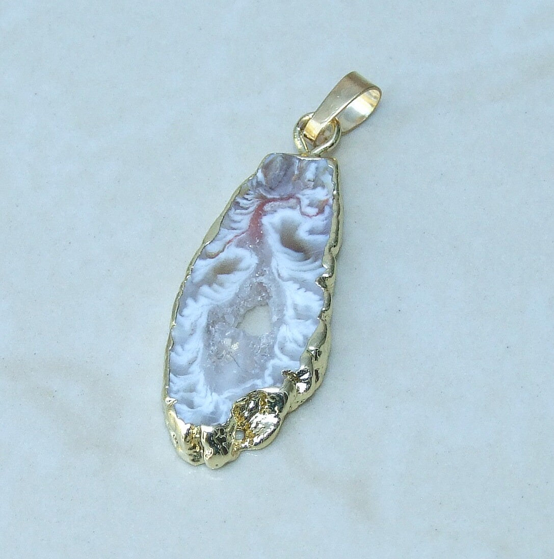 Druzy Pendant, Agate Slice, Geode Pendant, Gemstone Pendant, Druzy Necklace, Druzy Quartz, Large Geode, Druzy Charm, Geode Jewelry, 30/40mm - EDGBeadsandGems