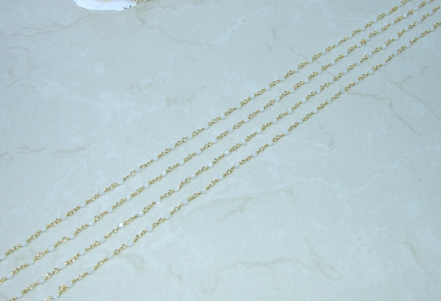 Small White Opalized Glass Rosary Chain, Bulk Chain, Rondelle Glass Beads, Beaded Chain, Body Chain, Gold Chain, Necklace Chain, Belly Chain - EDGBeadsandGems