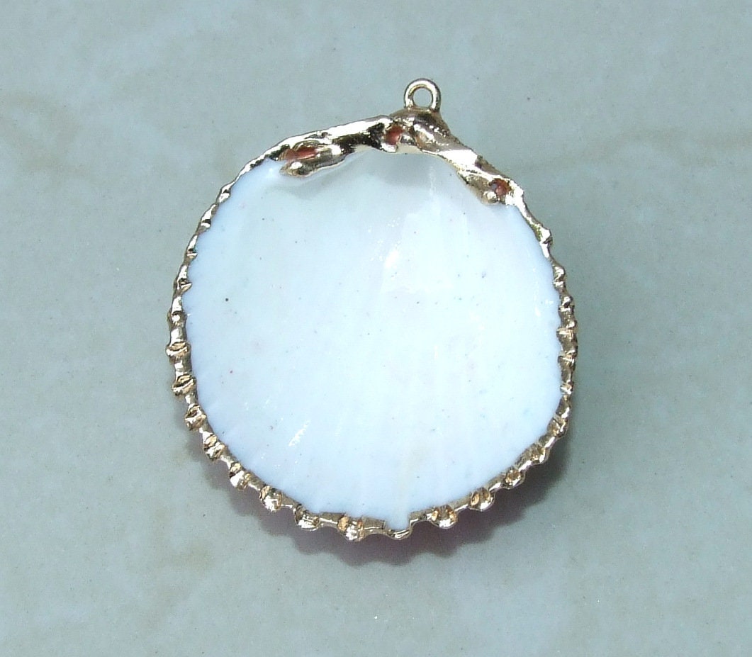 Hand Painted Natural Sea Shell Pendant, Seashell Bead, Shell Pendant, Charm, Clam Shell, Shell Jewelry, Pink and Green - 35-40mm - 04B - EDGBeadsandGems