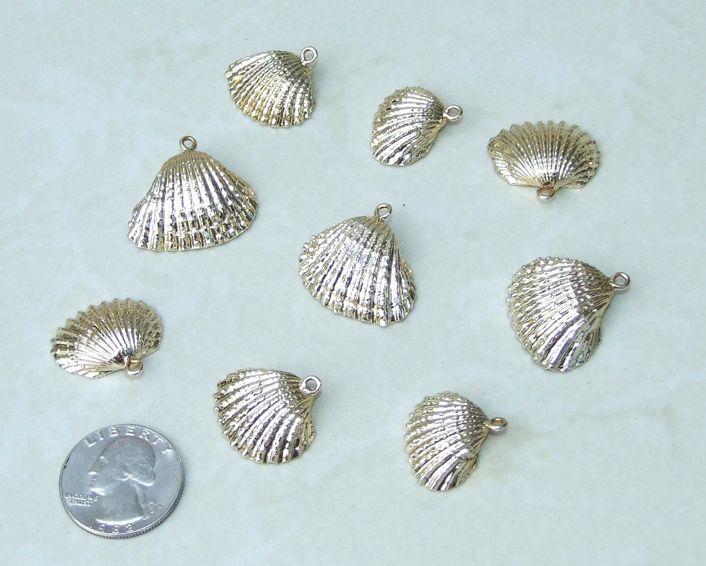 Two Gold Seashells, Natural SeaShell Pendant, Clam Shell Pendant, Gold Plated, Ocean Shell Pendant, Beach, Summer, BOHO, 20mm to 28mm 6-22 - EDGBeadsandGems