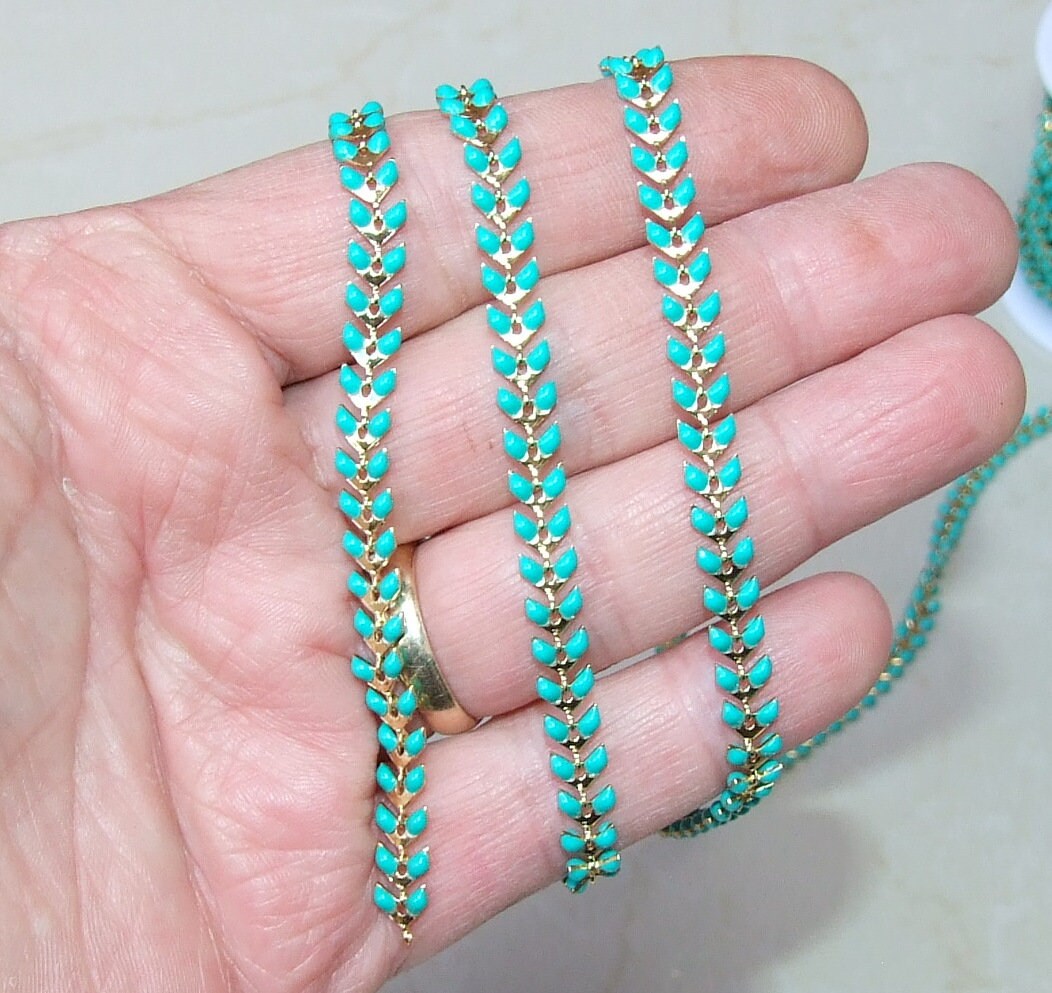 Enamel Chain, Gold Plated Fish Bone Chain, Chevron Chain, Necklace Chain, Bulk Chain, Jewelry Making, Body Chain, Belly Chain, 6.4mm x 2.2mm - EDGBeadsandGems
