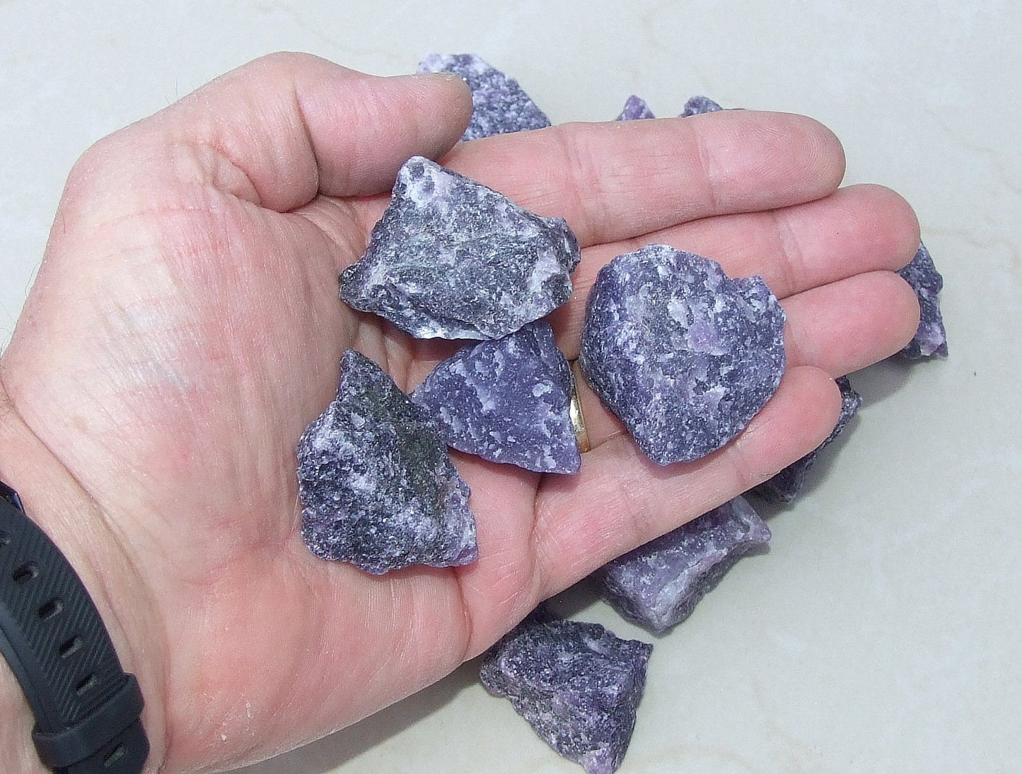 Four Raw Lepidolite Gemstone Chunks, Undrilled Rough Natural Stones Rocks. Approx. 1-1/2 to 1-7/8 inch (45mm) - EDGBeadsandGems