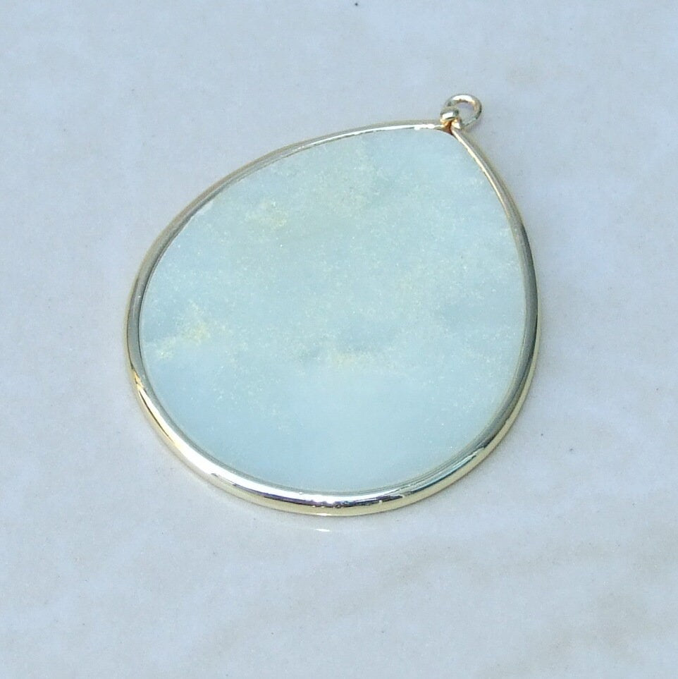 Amazonite Pendant, Gemstone Pendant, Slice Pendant, Gold Plated Bezel and Bail, Teardrop Pendant, Thin and Polished - 32mm x 38mm - EDGBeadsandGems