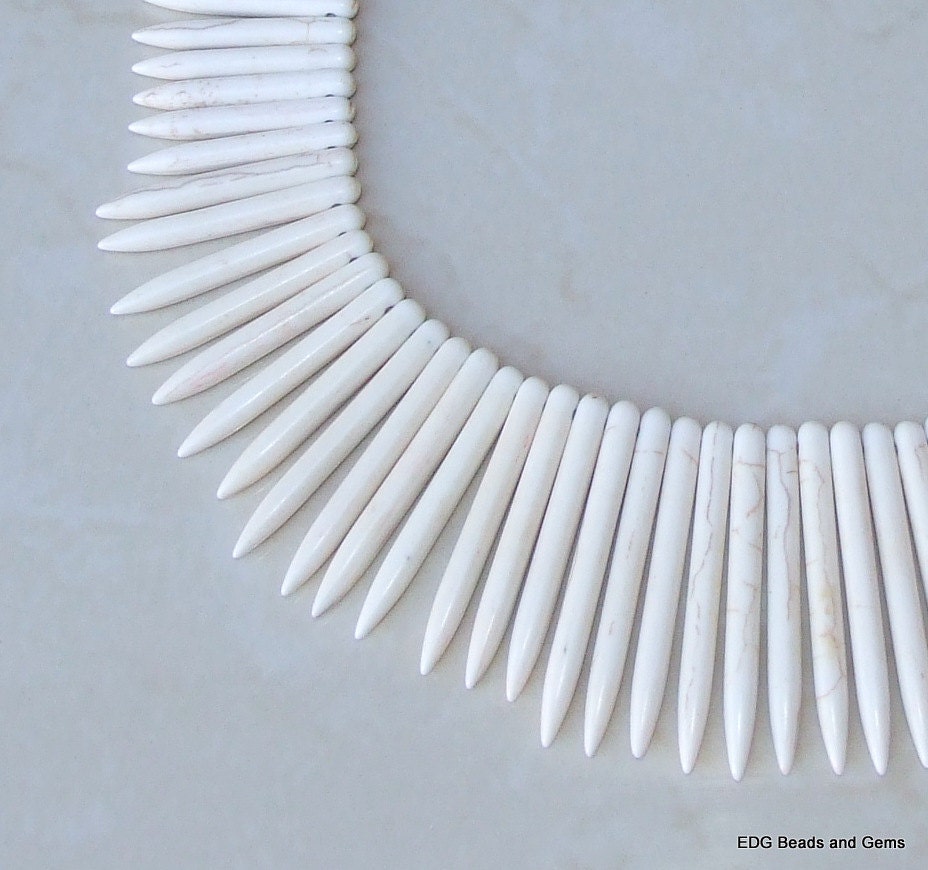 White Turquoise Spike Beads, Graduated Points, 17 Inch Strand - EDGBeadsandGems