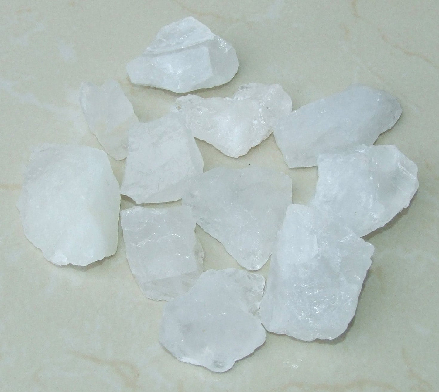 Three Raw Clear Quartz Gemstone Chunks, Undrilled Rough Natural Stoness, Loose Quartz Crystal Rocks. Approx. 2 inch (50mm) - EDGBeadsandGems
