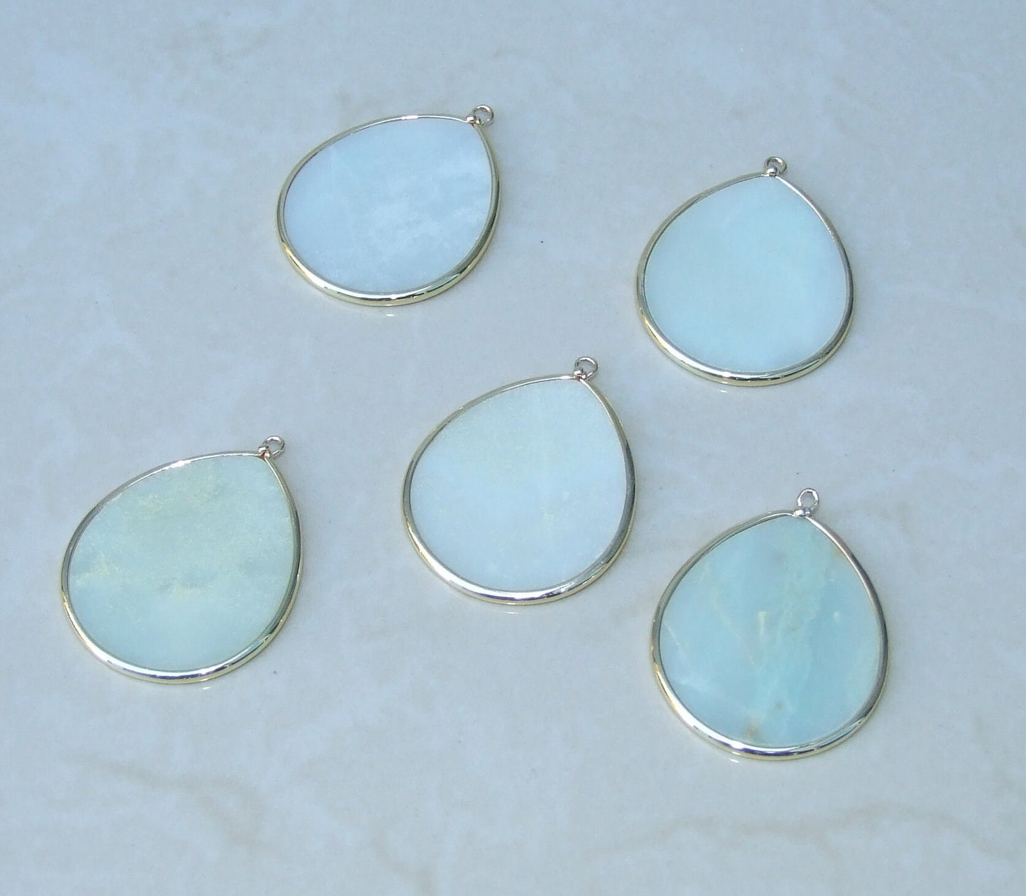 Amazonite Pendant, Gemstone Pendant, Slice Pendant, Gold Plated Bezel and Bail, Teardrop Pendant, Thin and Polished - 32mm x 38mm - EDGBeadsandGems