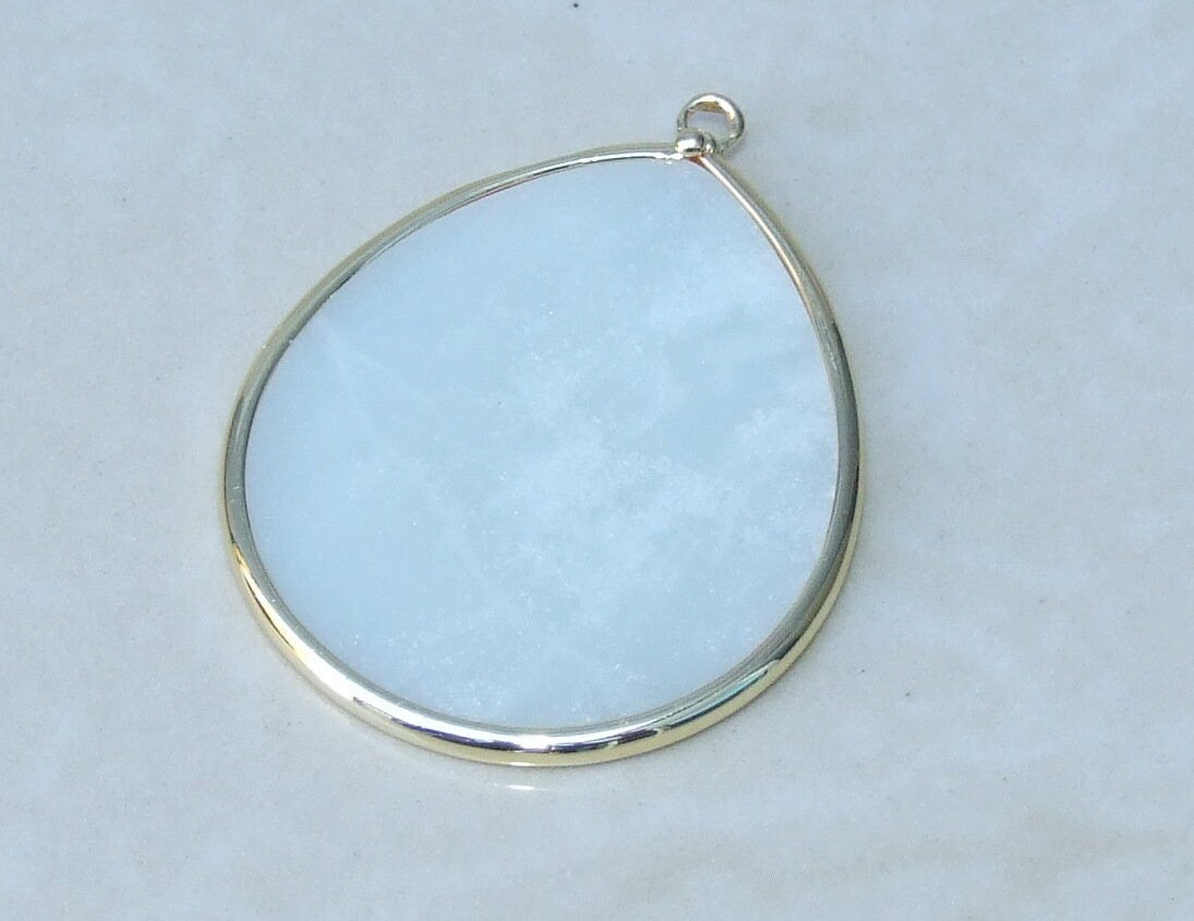 Amazonite Pendant, Gemstone Pendant, Slice Pendant, Gold Plated Bezel and Bail, Teardrop Pendant, Thin and Polished - 32mm x 38mm - EDGBeadsandGems