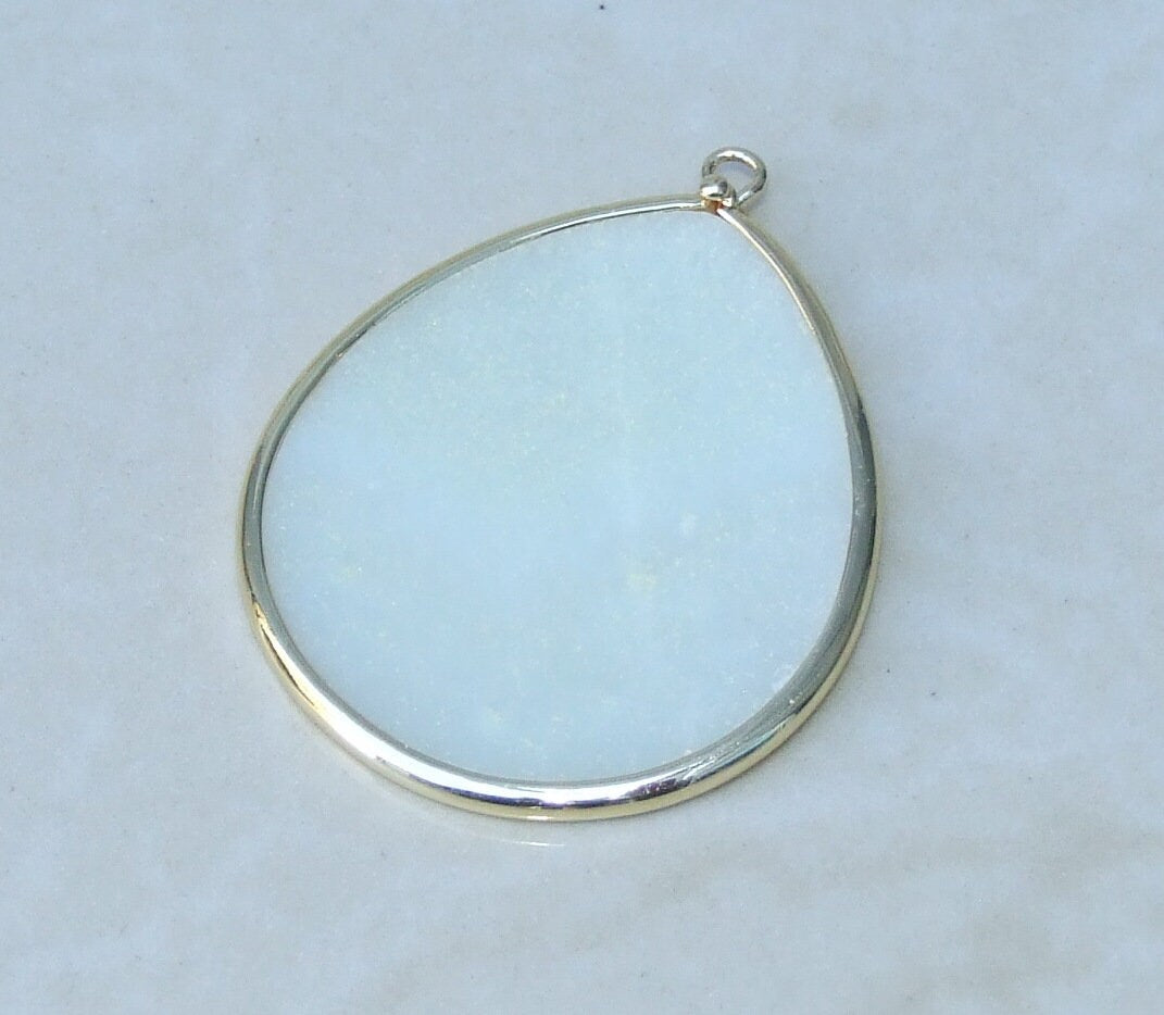 Amazonite Pendant, Gemstone Pendant, Slice Pendant, Gold Plated Bezel and Bail, Teardrop Pendant, Thin and Polished - 32mm x 38mm - EDGBeadsandGems