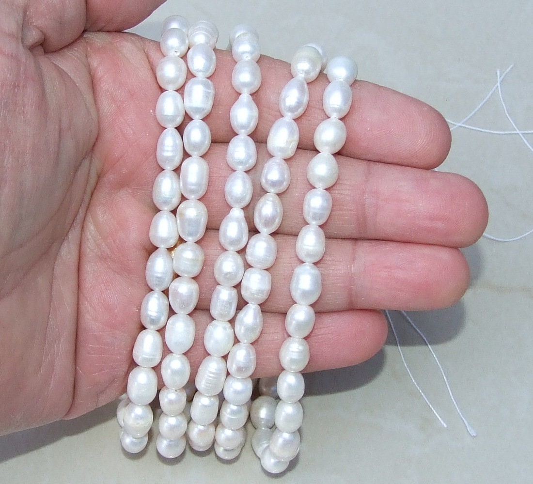 Natural Cultured Freshwater Pearl Beads, Rice Shape, 7mm x 10mm, Half Strand / Full Strand, 41E/A20 - EDGBeadsandGems