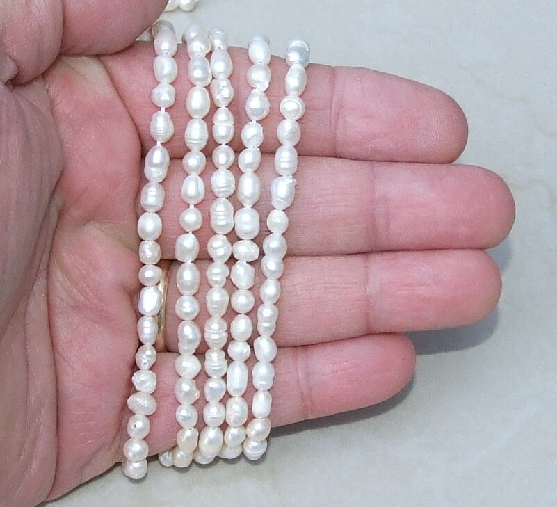 Natural Cultured Freshwater Pearl Beads, Rice Shape, 5mm x 7mm, Half Strand / Full Strand, 13A - EDGBeadsandGems
