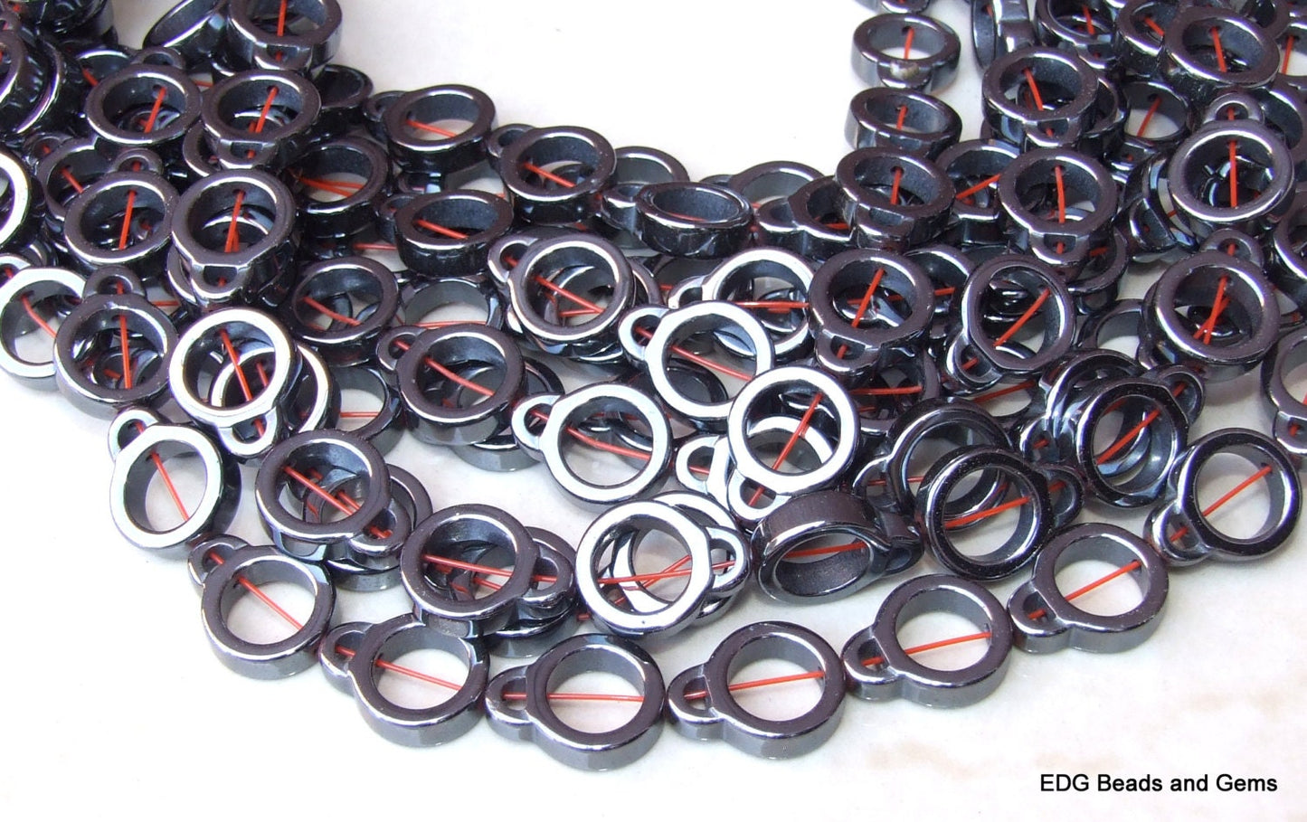 Silver Gray Hematite Round Circle Beads - 16 inch strand - 12mm x 16mm - EDGBeadsandGems