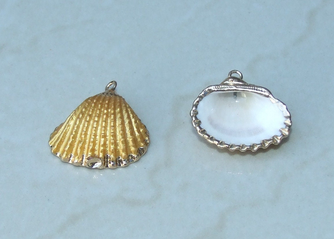 Small Gold Edge Natural Seashell, Sea Shell Pendant, Clam Shell, Shell Bead Pendant, Ocean, Beach, Summer Jewelry, BOHO, 25mm to 28mm 08J - EDGBeadsandGems