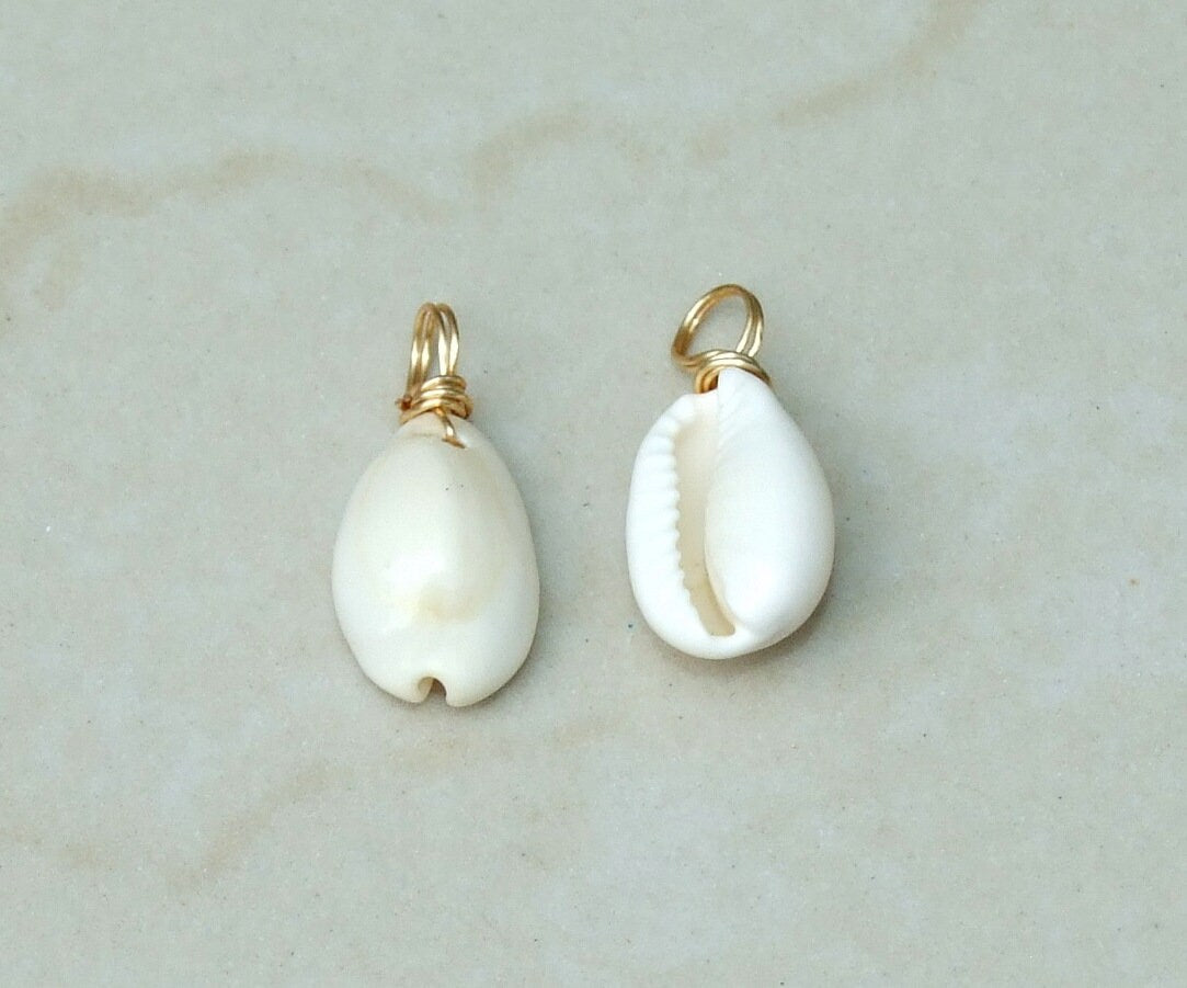 10 Small Natural Cowrie Shell Pendant, Natural Seashell Pendant, Money Shell, Wire Wrapped Loop, Shell Jewelry Pendant, Beach - 15-17mm, 274 - EDGBeadsandGems