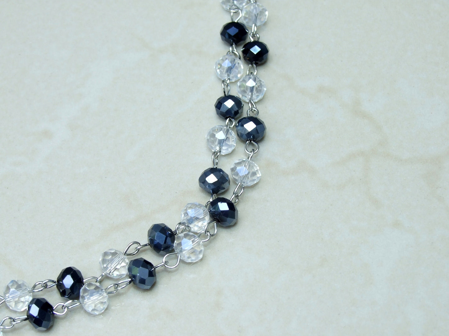 Black Clear Glass Rosary Chain, 1 Meter, Silver Chain, Bulk Chain, Glass Beads, Beaded Chain, Body Chain Jewelry, Necklace, Belly Chain, 706 - EDGBeadsandGems