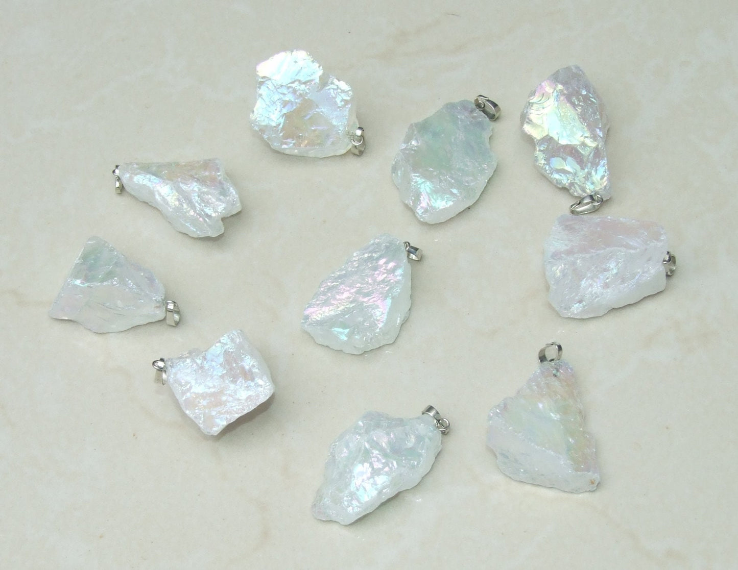 Clear AB Titanium Quartz Pendant, Angel Aura, Raw Quartz Points Drilled, Quartz Crystals Points Strand of Beads 20-40mm - EDGBeadsandGems