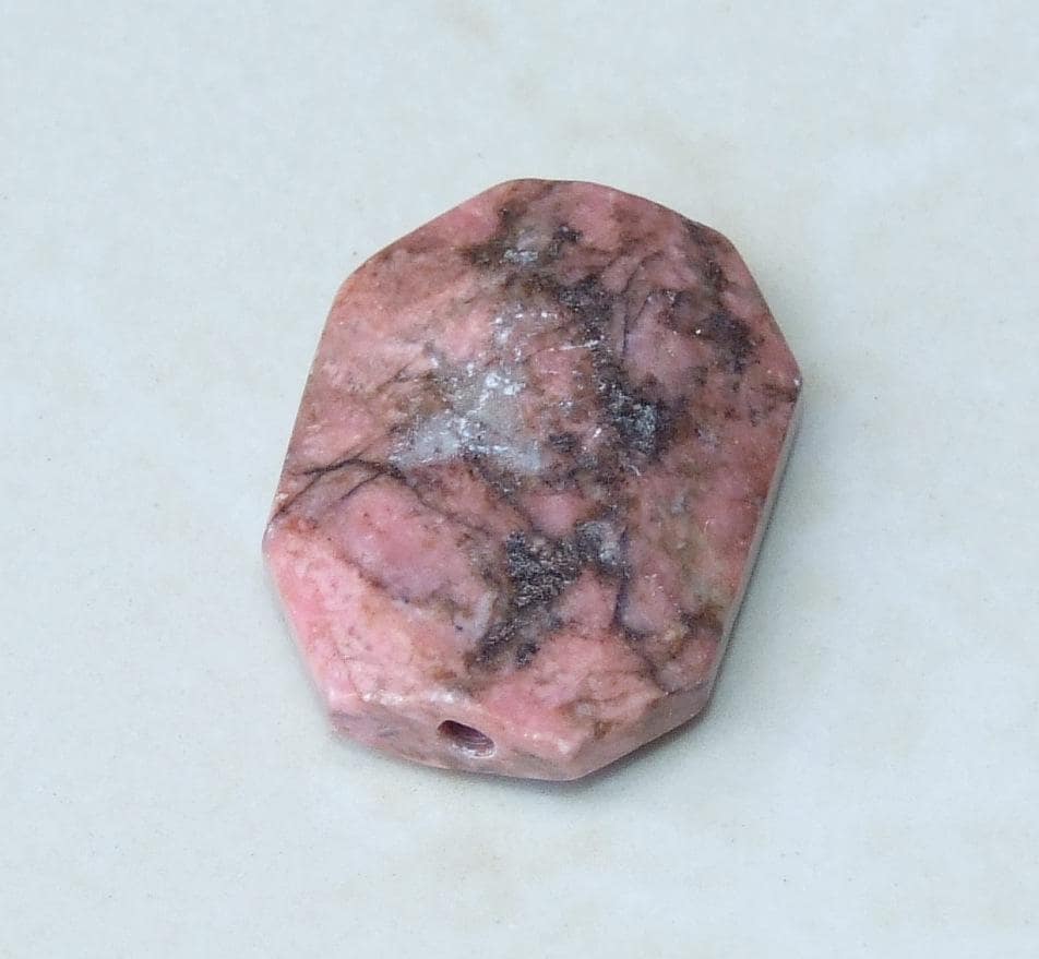 Strawberry Quartz, Natural Stone, Faceted Stones, Gemstone Beads, Gemstone Pendant, Emerald Cut, Center Drilled, Boho - 27mm x 37mm - 6879 - EDGBeadsandGems