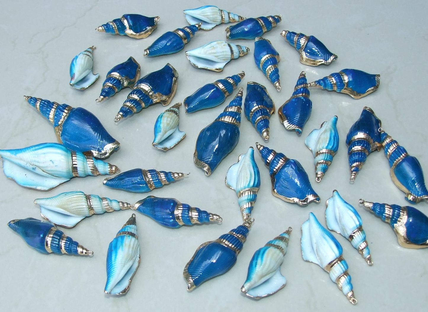 Large Blue Spiral Sea Shell Pendant, Gold Edge, Spiral Shell Bead, Seashell Pendant, Cone Shell, Conch Shell, Beach Ocean Jewelry, 05B - EDGBeadsandGems