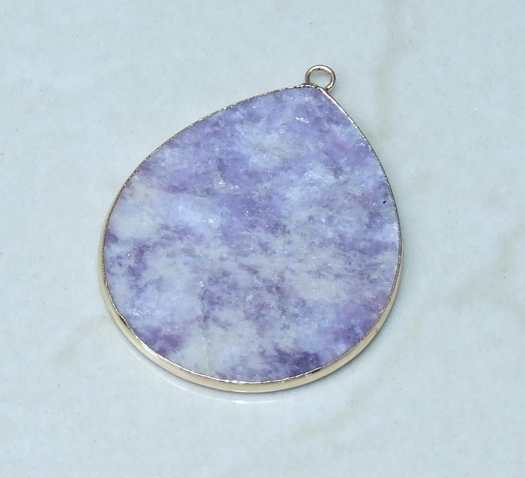 Amazonite Pendant, Gemstone Pendant, Slice Pendant, Gold Plated Bezel and Bail, Teardrop Pendant, Thin and Polished - 32mm x 38mm - EDGBeadsandGems