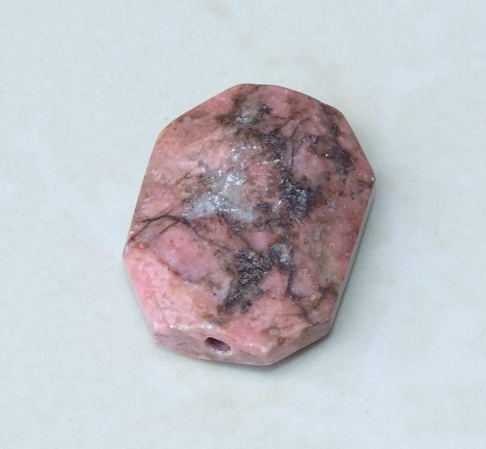 Rhodonite Stone - Rhodochrosite Stone - Faceted Stones - Gemstone Beads - Pendant - Emerald Cut - Center Drilled - Boho - 25mm x 32mm - 4317 - EDGBeadsandGems