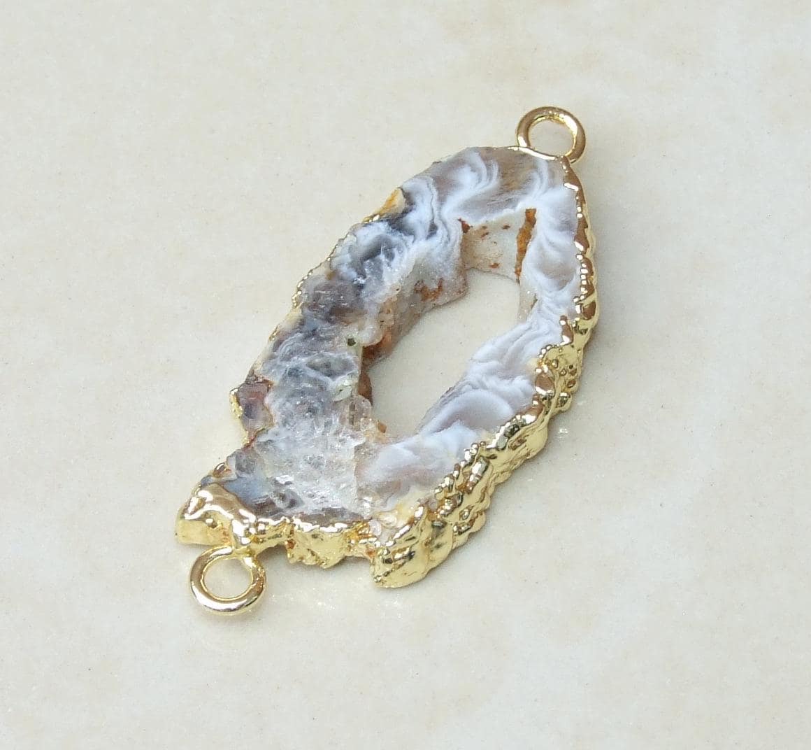 Red Jasper Connector, Gemstone Pendant, Jasper Pendant, Thin Slice, Polished, Gold Filigree Bezel, Jewelry Stones - 32mm - 7480 - EDGBeadsandGems