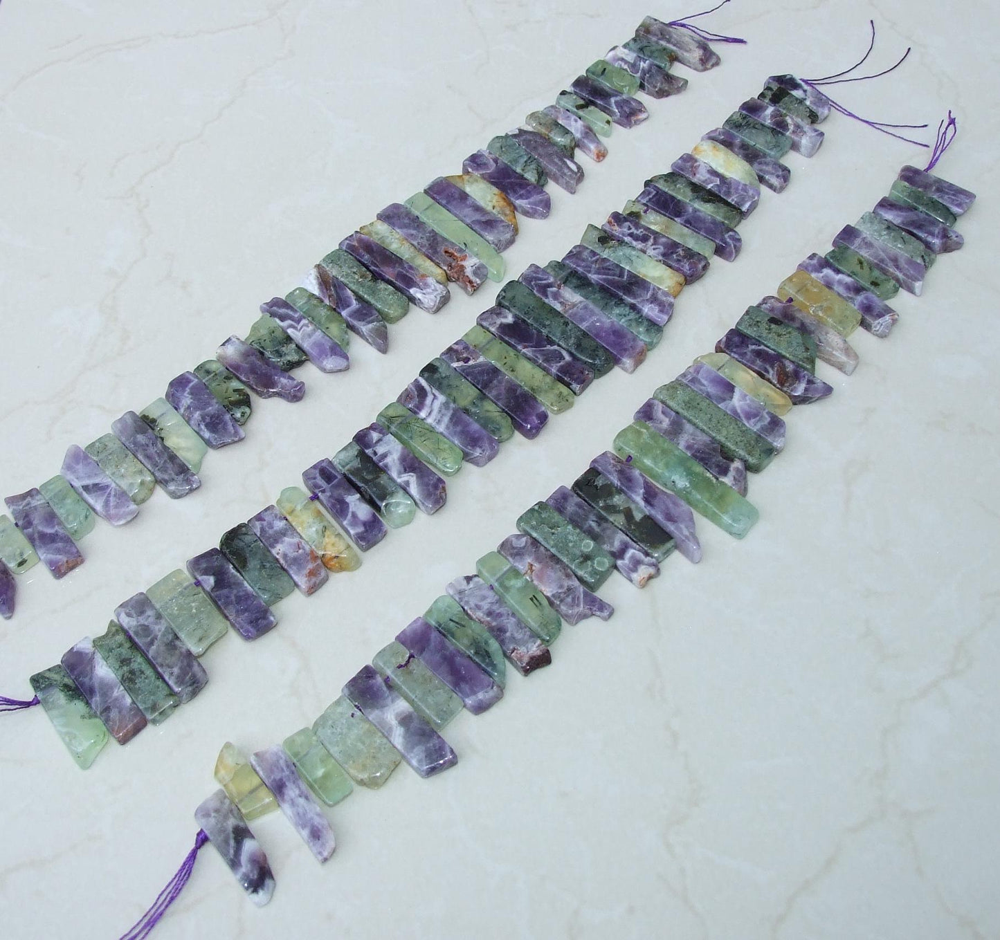 Amethyst & Prehnite Beads, Polished Natural Slices, Gemstone Pendants, Natural Gemstone Slice Beads, Half Strand - 20mm to 50mm - EDGBeadsandGems