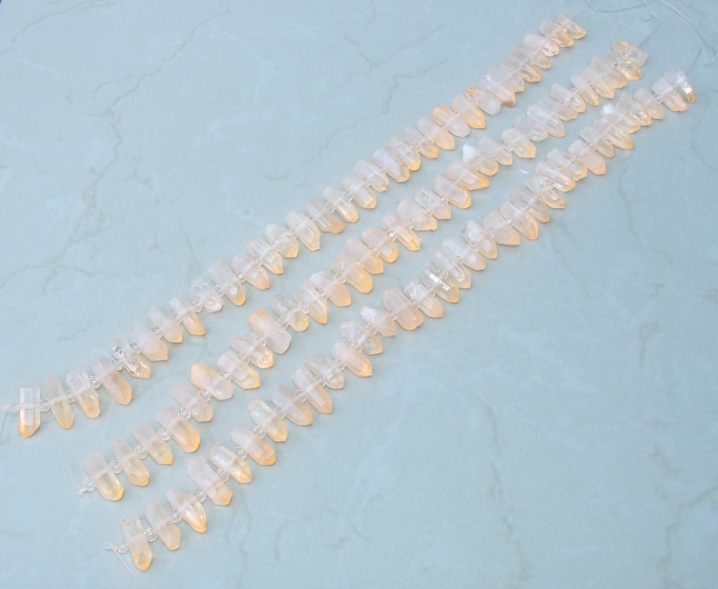 Peach Orange, Raw Champagne Quartz, Titanium Crystal Beads, Terminated Quartz, Quartz Point, Half Strand, 25-28mm x 7-8mm, 15-16 Points - EDGBeadsandGems