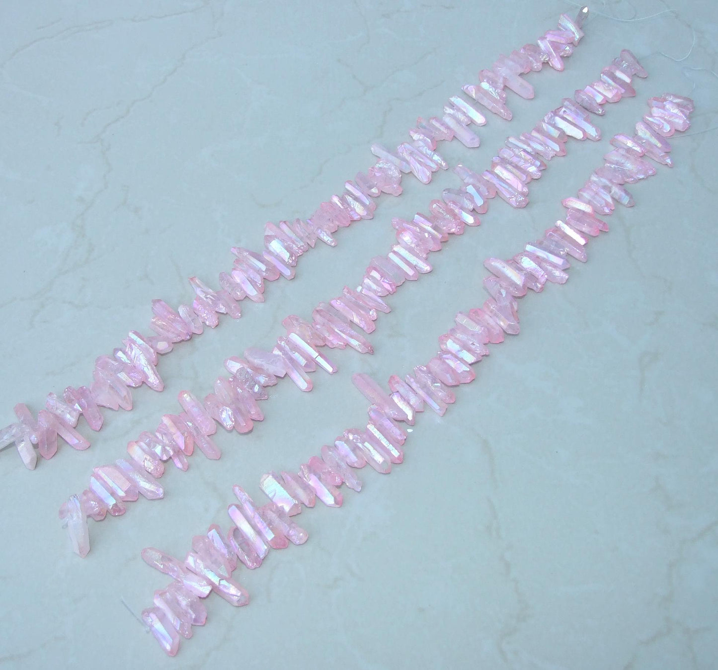 Lite Pink Titanium AB Quartz Cluster Point, Angel Aura Quartz Points Strand, Raw Quartz Points, Random Length, Gemstone Bead Strand, 20-30mm - EDGBeadsandGems