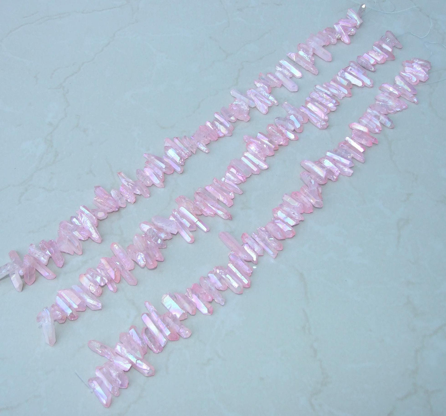 Lite Pink Titanium AB Quartz Cluster Point, Angel Aura Quartz Points Strand, Raw Quartz Points, Random Length, Gemstone Bead Strand, 20-30mm - EDGBeadsandGems