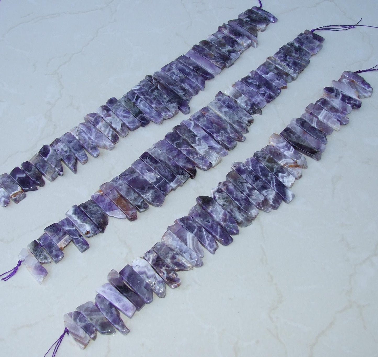 Amethyst Beads, Polished Natural Amethyst Slice, Amethyst Pendants, Gemstone Beads, Amethyst Points Jewelry, Half Strand - 25mm to 50mm - A4 - EDGBeadsandGems