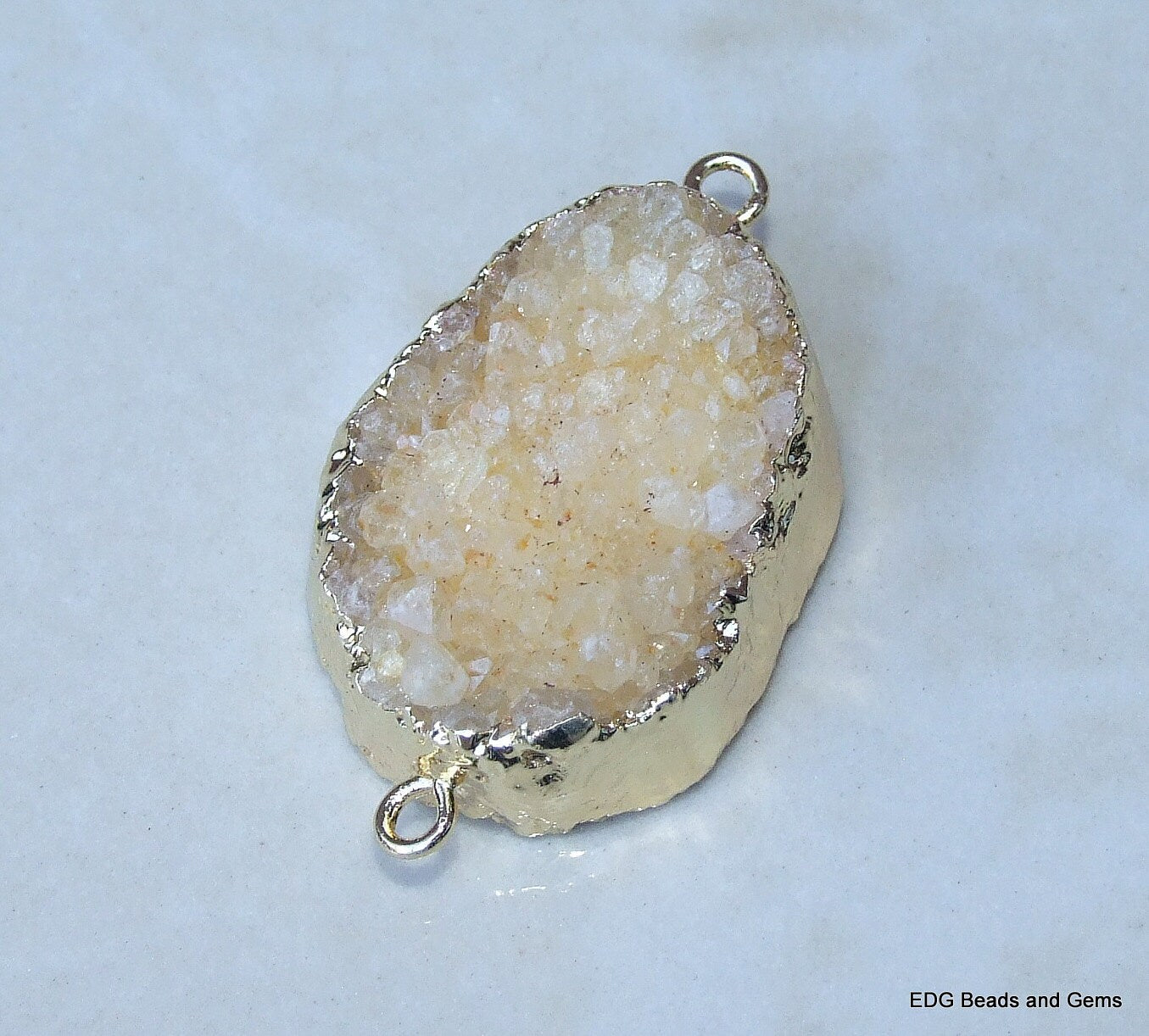 Yellow - Druzy Connector - Quartz Druzy Agate - Druzy Connector- Druzy Pendant - Gold Plated Edge and Loops - 20mm x 29mm - 8499 - EDGBeadsandGems
