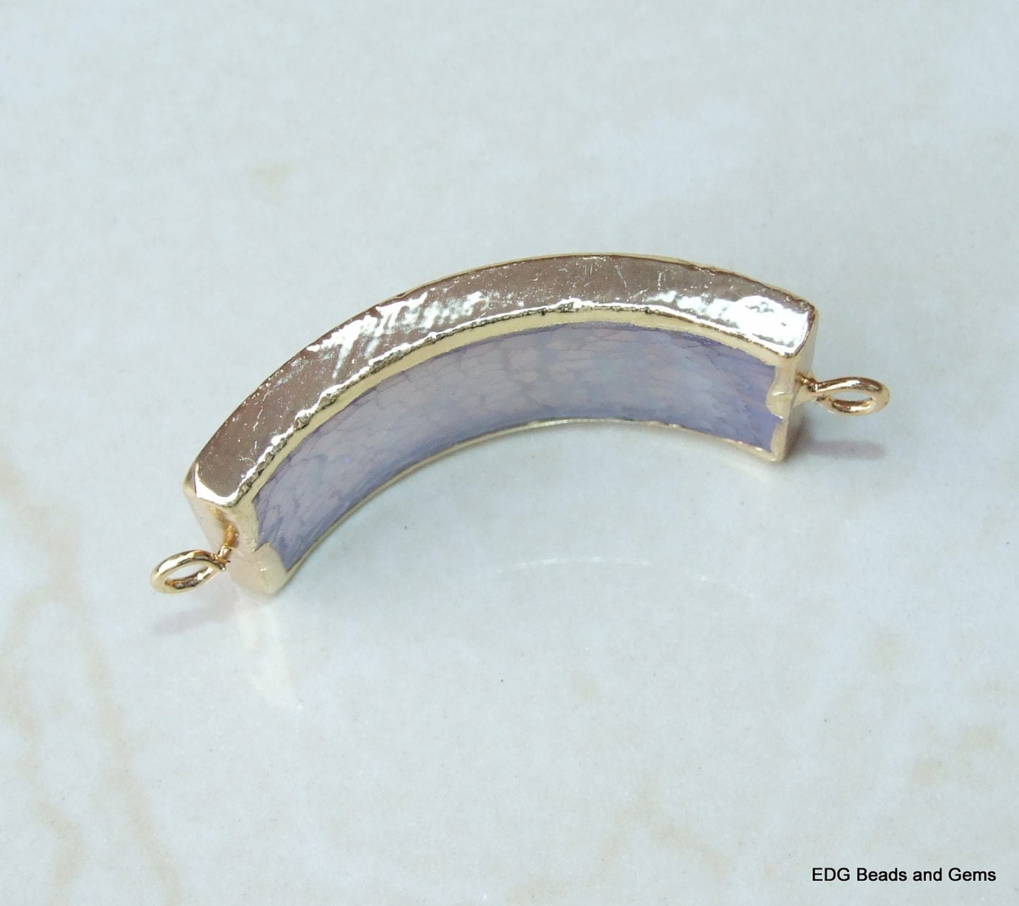 Browe Clear Agate Curved Connector, Gold Plated, Gemstone Pendant, Link, Jewelry Stone, Stone Connector, Jewelry Pendant, 15mm x 47mm - 1496 - EDGBeadsandGems