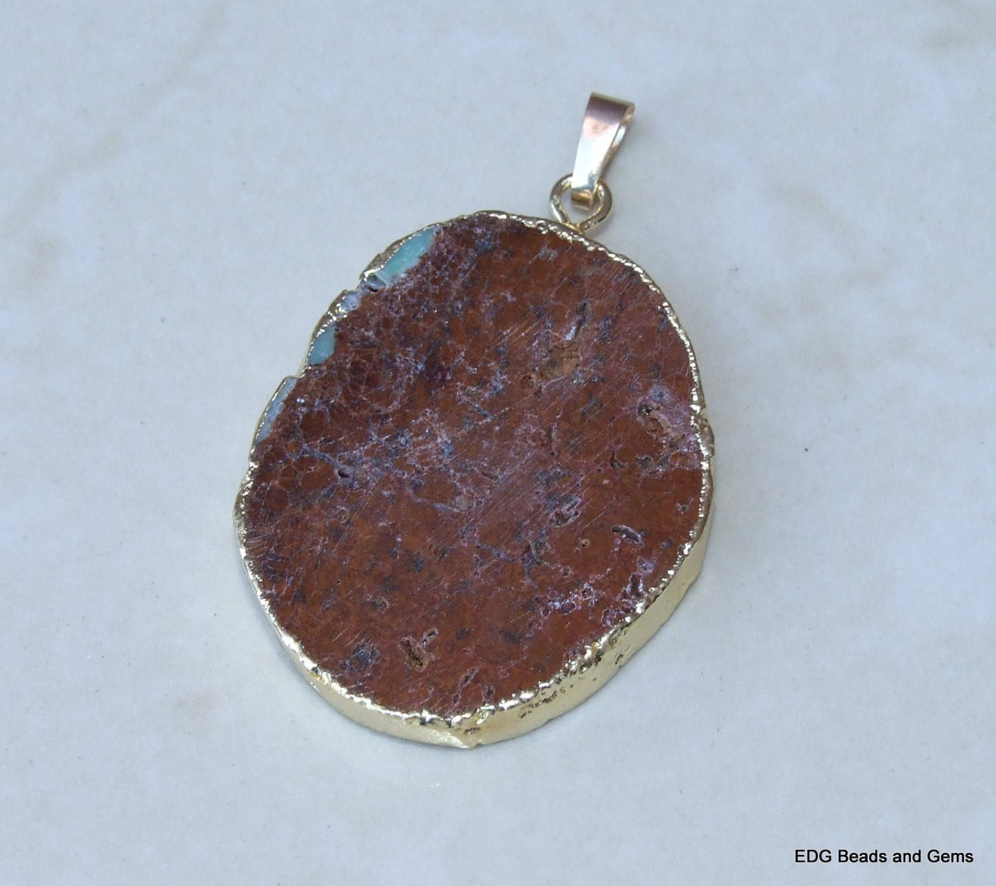 Chrysoprase Pendant - Green Brown Chrysoprase Freeform Slab Nugget - 33mm x 42mm - 1634 - EDGBeadsandGems