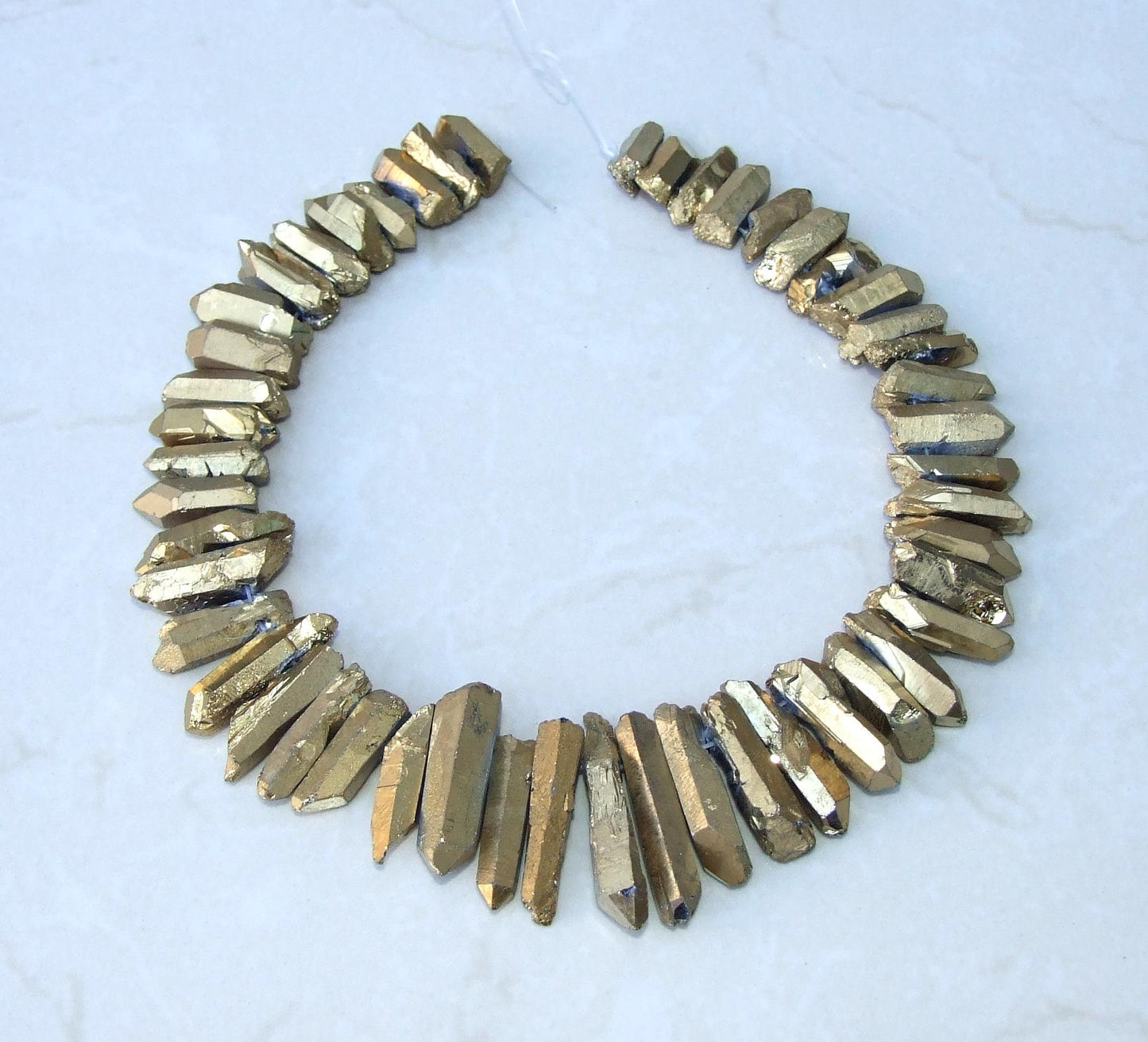 Thick Gold Titanium Quartz Cluster Point, Quartz Points Strand, Raw Quartz Points Drilled, Quartz Crystal Points Strand of Beads, 20-40mm - EDGBeadsandGems