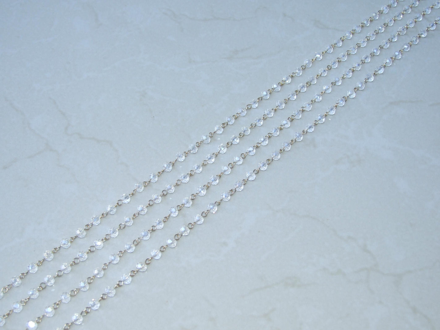 Clear AB Faceted Glass Bead Rosary Chain, 1 Meter, Beaded Chain, Body Chain Jewelry, Silver Chain, Necklace Chain, Belly Chain, 5mm x 6mm 04 - EDGBeadsandGems