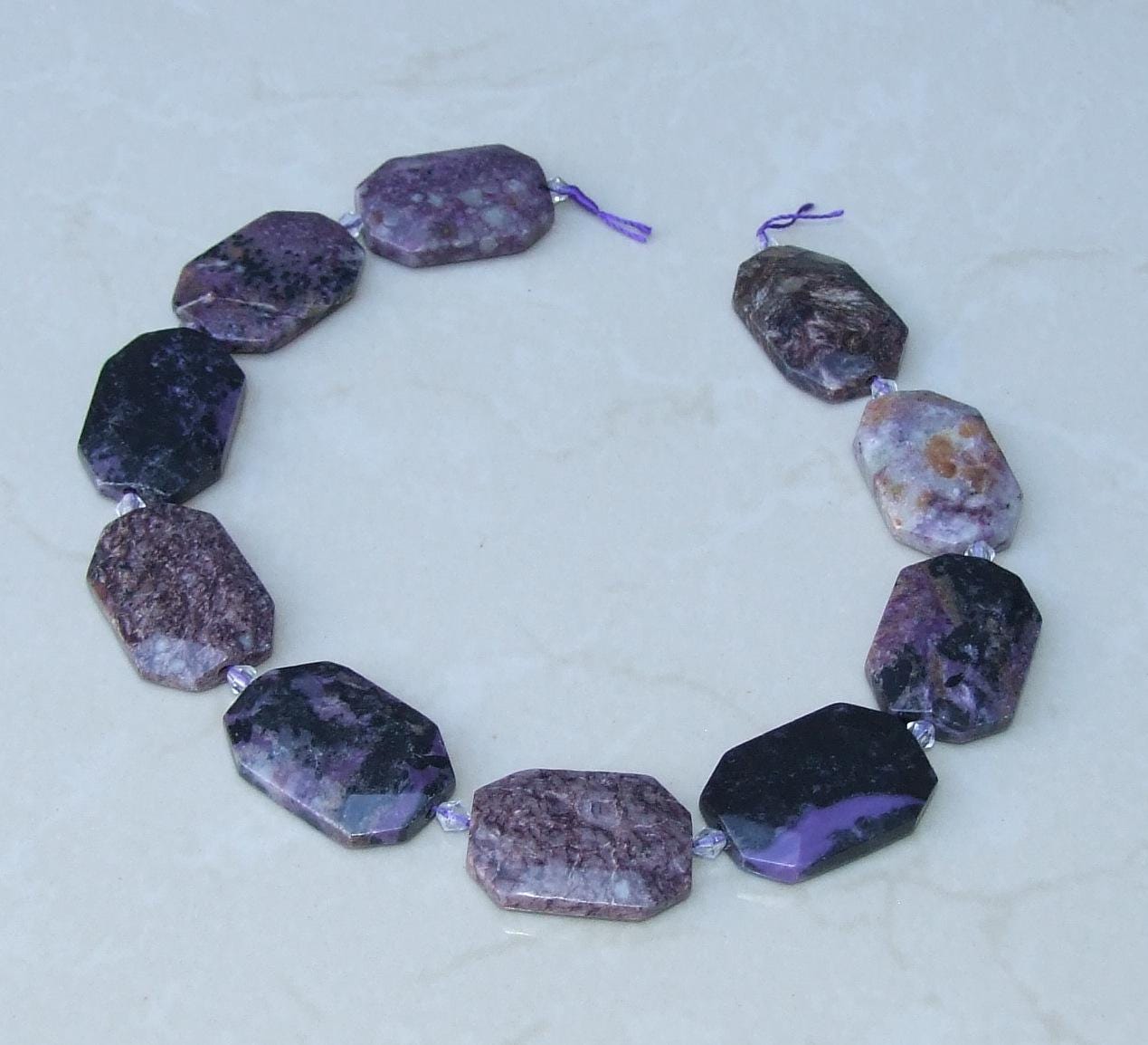 Charoite Faceted Bead Strand, Natural 25mm X 35mm Emerald-Cut Stones, Center-Drilled Gemstone Strand for Jewelry Making & Healing - 8299 - EDGBeadsandGems