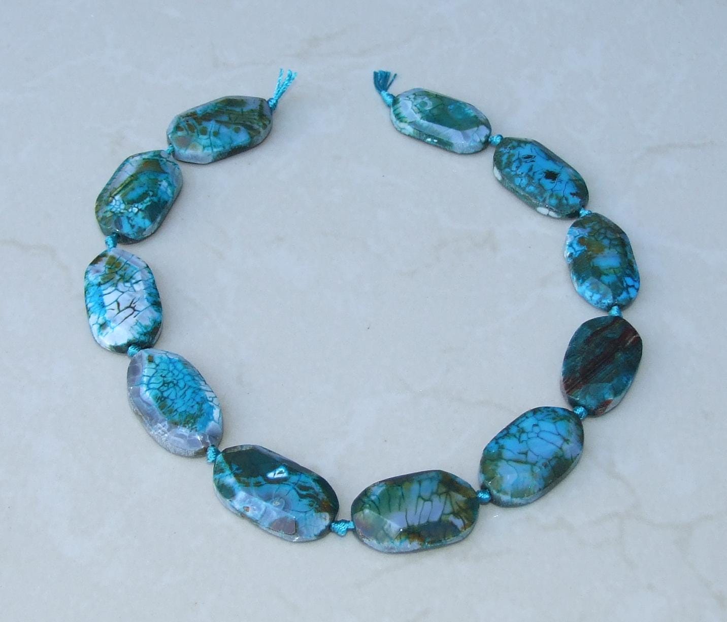 Blue Agate Faceted Bead Strand, Natural 20mm X 33mm Oval-Cut Stones, Center-Drilled Gemstone Strand for Jewelry Making & Healing, 8301 - EDGBeadsandGems