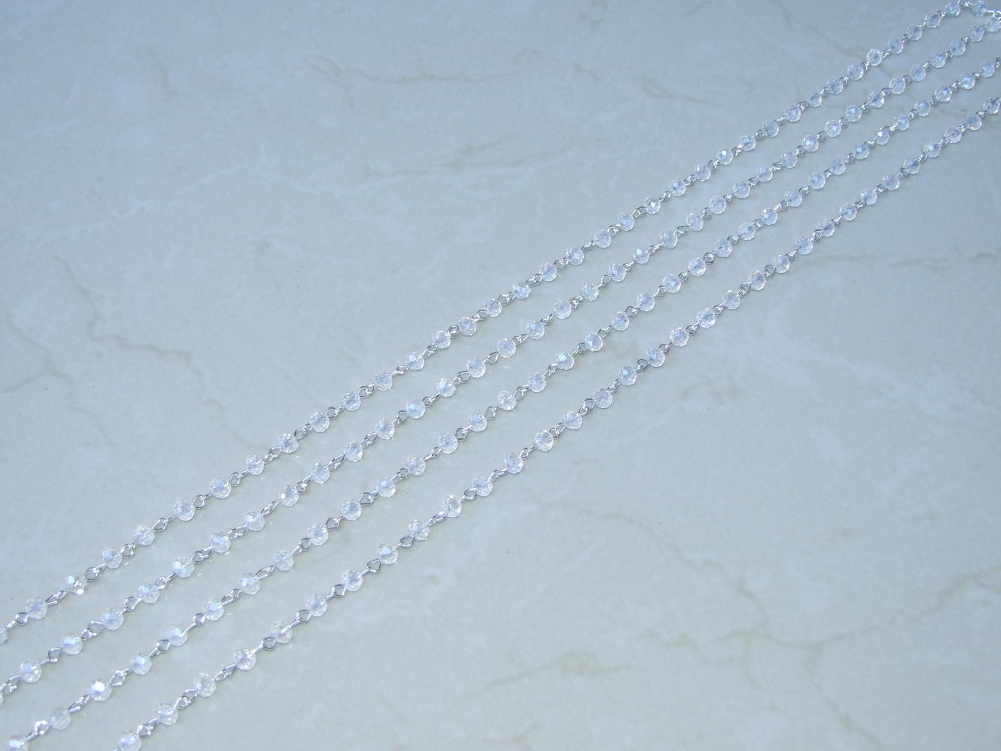 Clear Faceted Glass Bead Rosary Chain, 1 Meter, Beaded Chain, Body Chain Jewelry, Silver Chain, Necklace Chain, Belly Chain, 5mm x 6mm 01C - EDGBeadsandGems