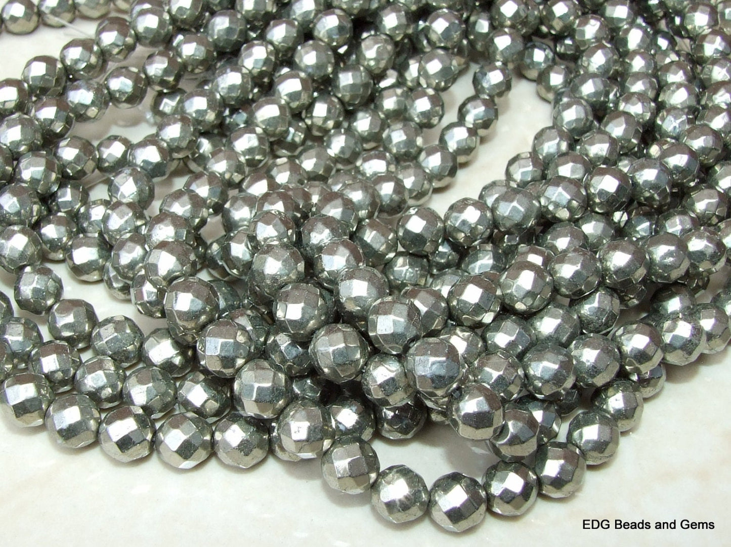 Pyrite Faceted Round Beads - 7 inch strand - 8mm - EDGBeadsandGems