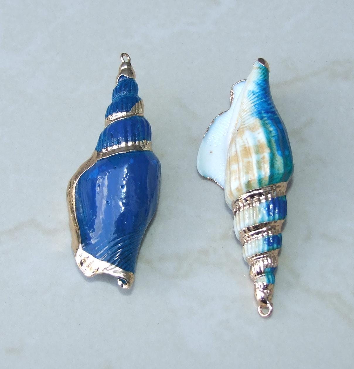 Blue Spiral Sea Shell Pendant, Gold Edge, Spiral Shell Bead, Seashell Pendant, Cone Shell, Conch Shell, Beach Ocean Jewelry, 05B - EDGBeadsandGems