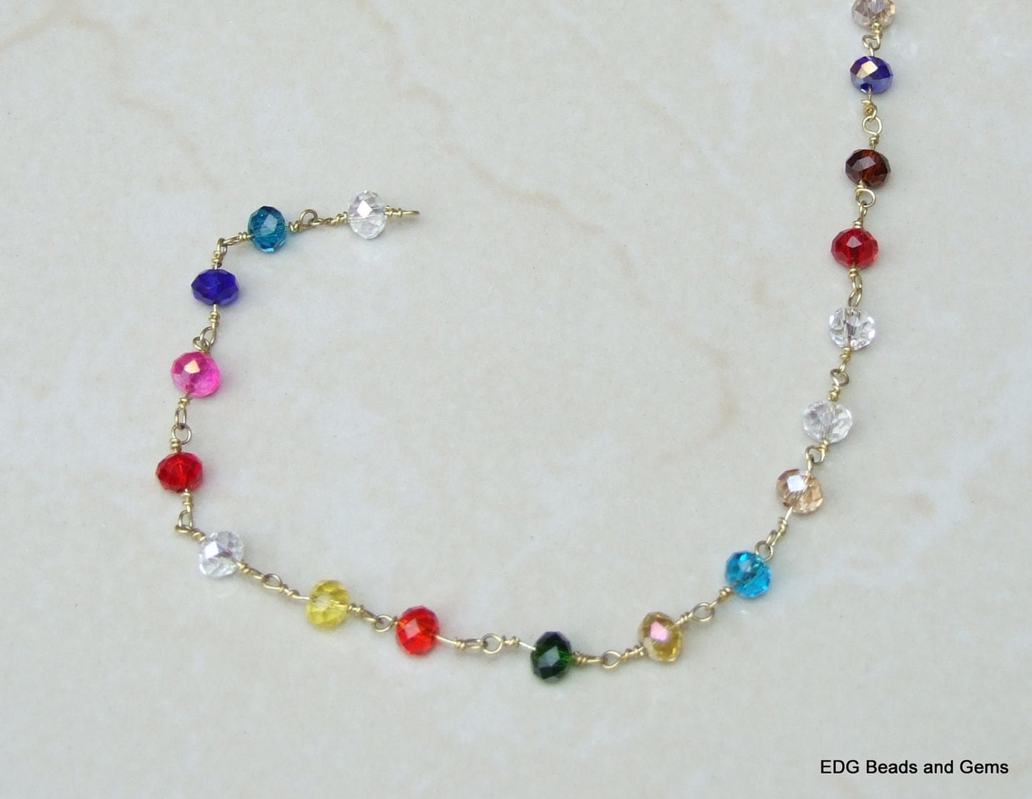 Multicolored Glass Rosary Chain, Bulk Chain, Rondelle Glass Beads, Beaded Chain, Body Chain Jewelry, Gold Chain, Necklace Chain, Belly Chain - EDGBeadsandGems