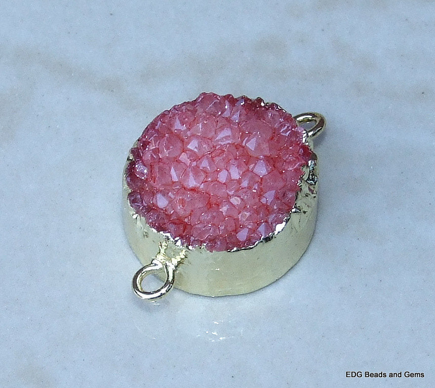 Red, Druzy Connector, Geode Connector, Agate Slice, Geode Pendant, Gemstone Pendant, Druzy Bracelet, Druzy Quartz , 15mm - 17mm - EDGBeadsandGems