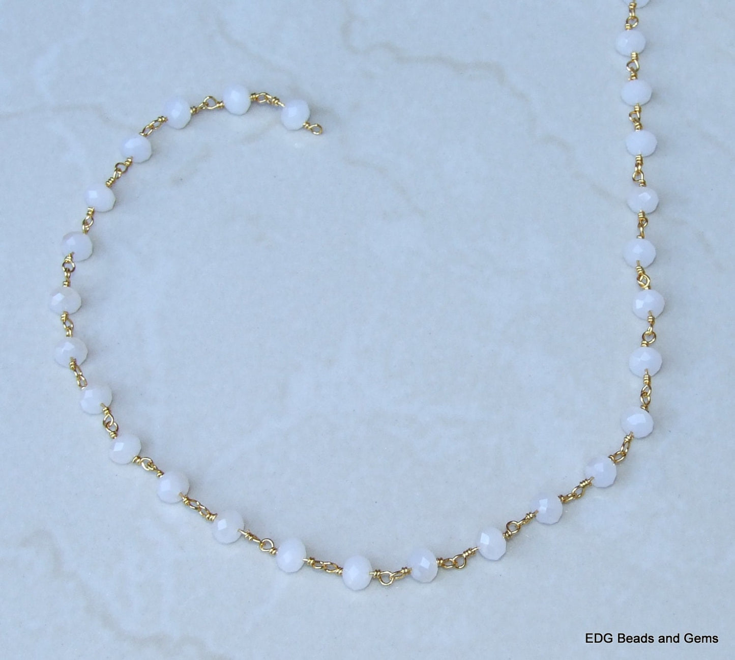 White Opalized Glass Rosary Chain, Bulk Chain, Rondelle Glass Beads, Beaded Chain, Body Chain, Gold Chain, Necklace Chain, Belly Chain - EDGBeadsandGems