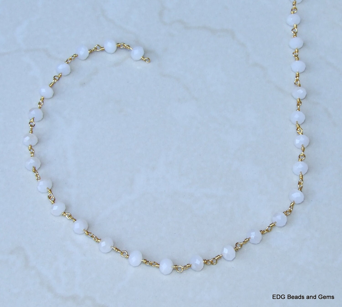 White Opalized Glass Rosary Chain, Bulk Chain, Rondelle Glass Beads, Beaded Chain, Body Chain, Gold Chain, Necklace Chain, Belly Chain - EDGBeadsandGems