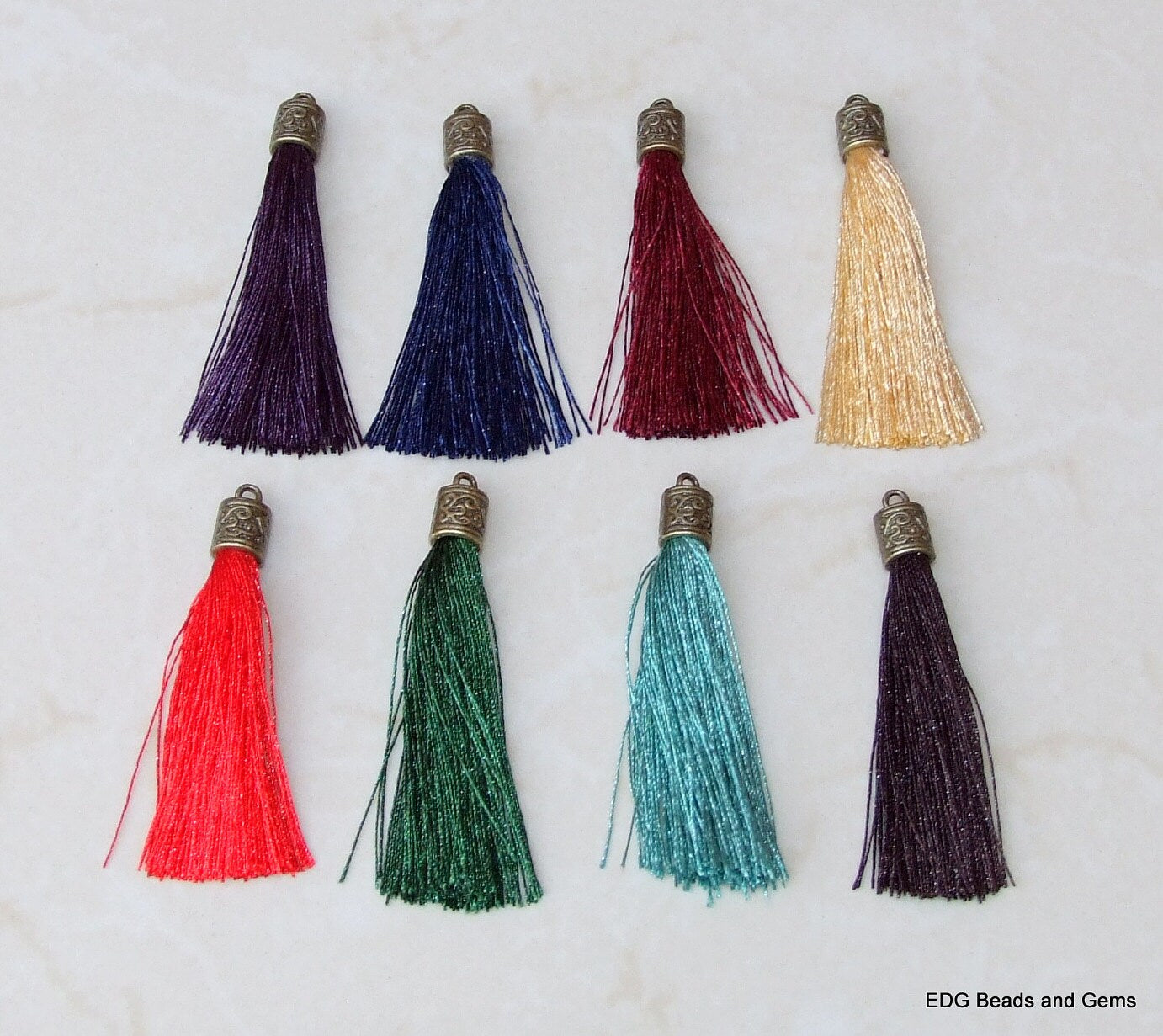 Tassel, Red Silk Tassel, Tassel Pendant, Antique Gold Cap - 2.25 inches - EDGBeadsandGems