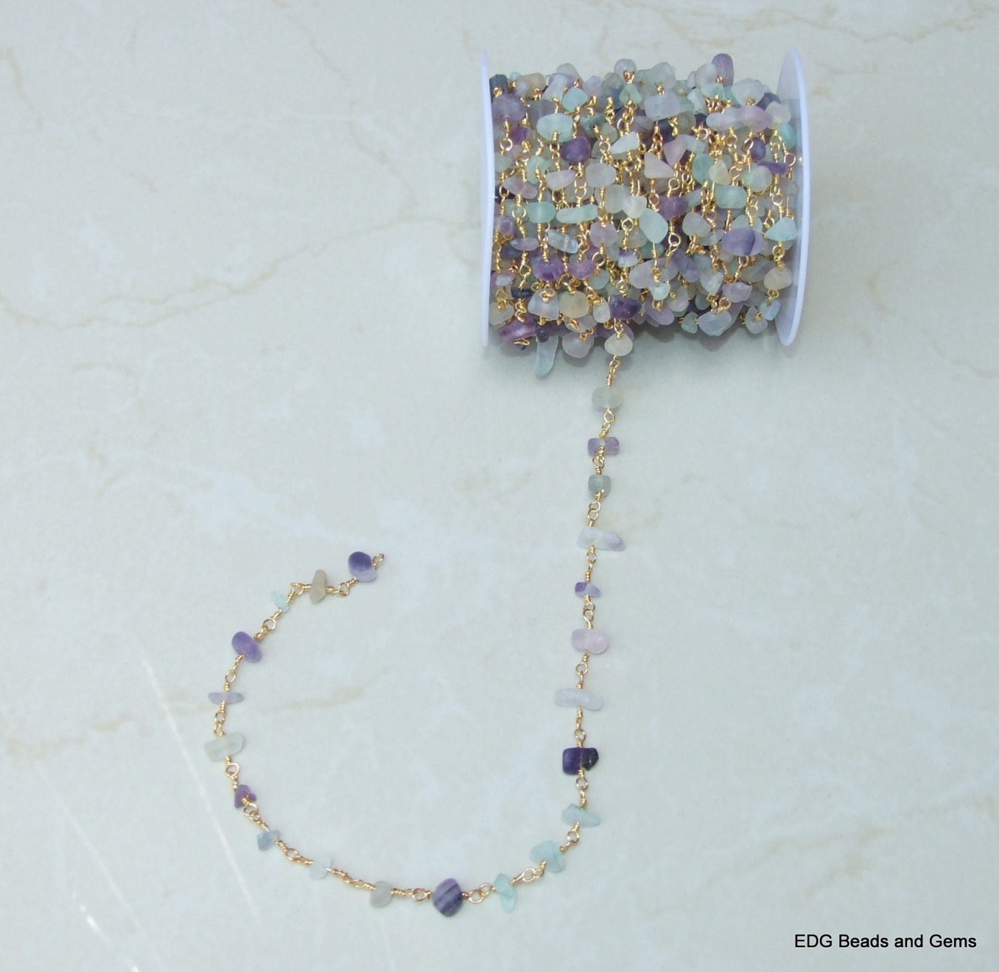 Fluorite Rosary Chain by the Foot, Rosary Chain with Beads, Rosary Chain Wholesale, Rosary Chain Bulk, Rosary Chain for Jewelry Making - EDGBeadsandGems