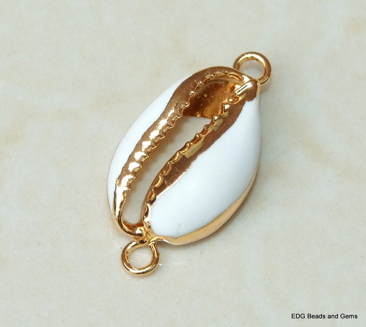 Gold Plated Cowrie Shell Connector, Shell Charm, Cowrie Shell Necklace, Seashell Necklace, Beach Necklace, 24k Gold, Seashell jewelry, 25mm